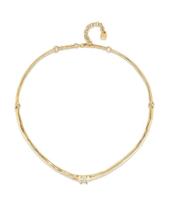 Collar rígido bañado en oro 18k y circonita blanca