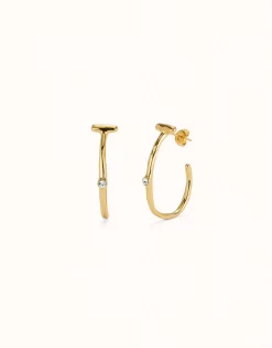 Pendientes aro bañado en oro 18k con topacio blanco