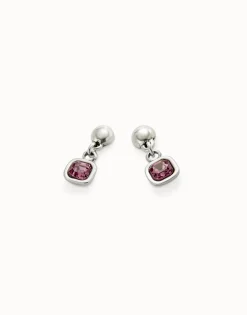 Pendientes bañada en plata de ley con cristal colgante rosa