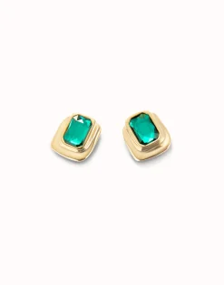 Pendientes bañado en oro y cristal verde para mujer