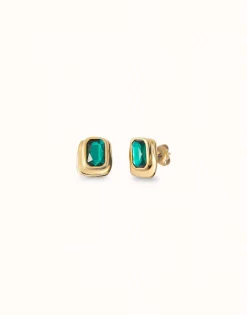Pendientes bañado en oro y cristal verde para mujer