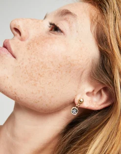 Pendientes bañados en oro 18k con cristal colgante negro