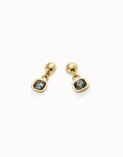 Pendientes bañados en oro 18k con cristal colgante negro