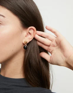 Pendientes bañados en oro 18k con dos bolas y cristal de murano