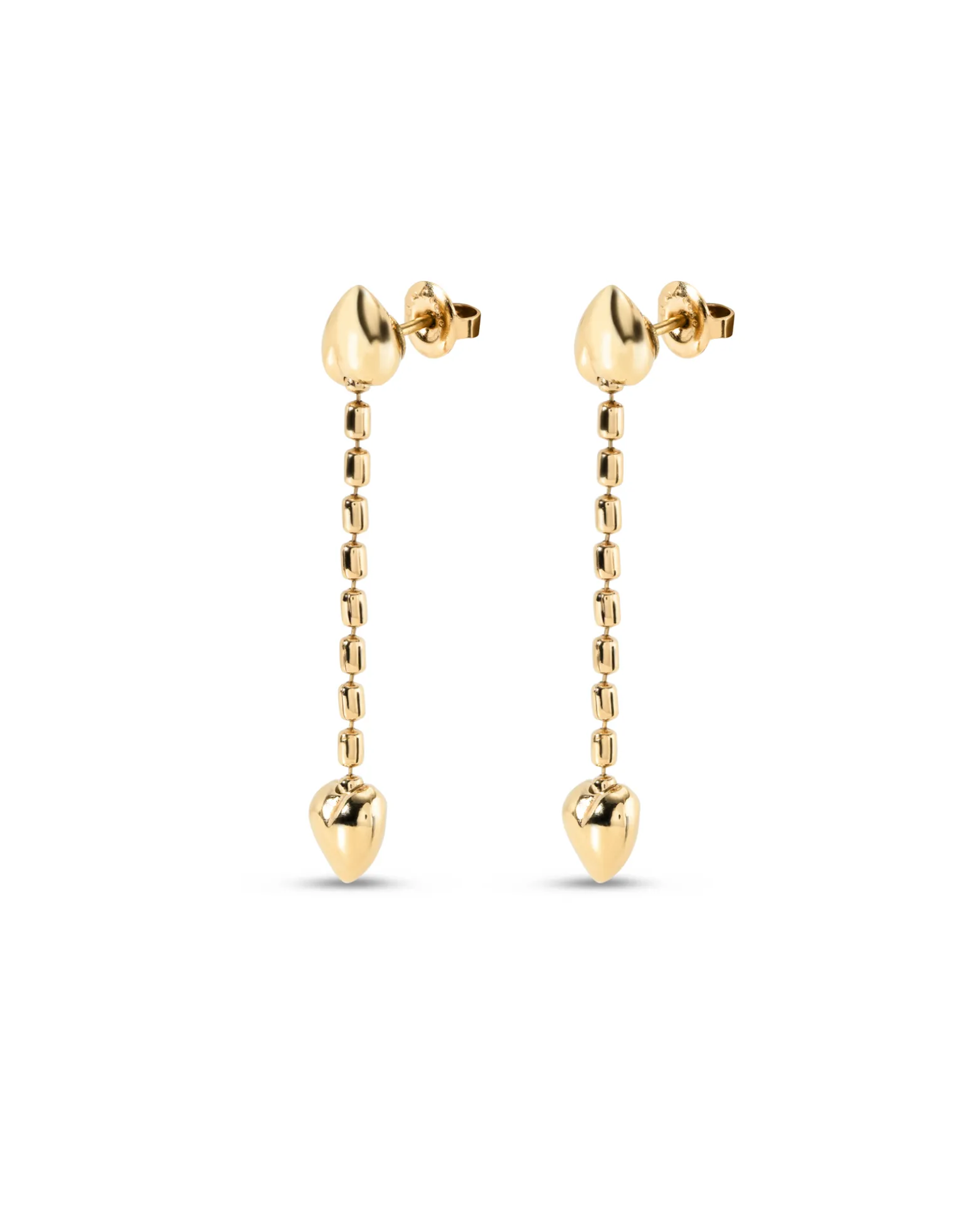 Pendientes bañados en oro 18K con cadena colgante y corazones pequeños