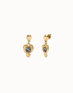 Pendientes bañados en oro 18k con corazón colgante y cristal negro