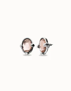 Pendientes bañados en plata con cristal facetado ovalado rosa