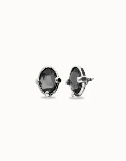 Pendientes bañados en plata con cristal facetado ovalado negro