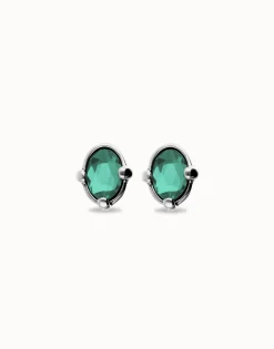 Pendientes bañados en plata con cristal facetado ovalado verde