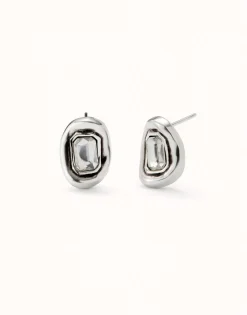 Pendientes bañados en plata con cristal facetado blanco