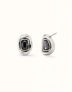 Pendientes bañados en plata con cristal facetado gris