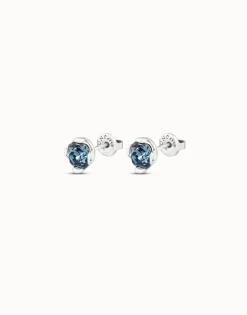 Pendientes bañados en plata de ley con cristal azul
