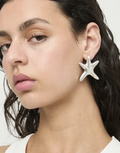Pendientes grandes bañados en plata estrella de mar