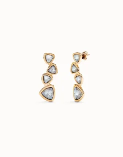 Pendientes largos bañados en oro 18k y 4 cristales multicolor