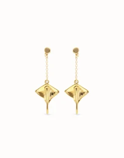 Pendientes largos bañados en oro de 18k con mantarraya
