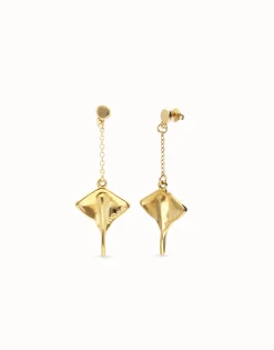 Pendientes largos bañados en oro de 18k con mantarraya