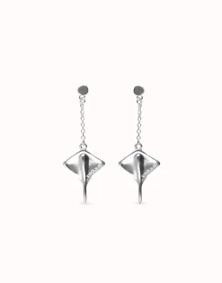 Pendientes largos bañados en plata de ley con mantarraya