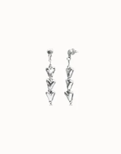 Pendientes largos con corazones encadenados bañados en plata de ley