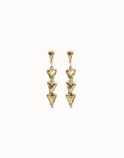 Pendientes largos con corazones encadenados bañados en oro 18k
