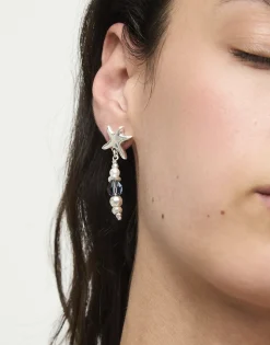 Pendientes largos con cristales y estrella de mar