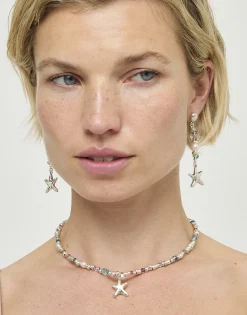Pendientes largos con estrella de mar y perla