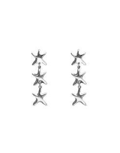 Pendientes largos con tres estrellas de mar