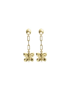 Pendientes largos de aleación de metales bañados en oro 18k en forma de mariposa