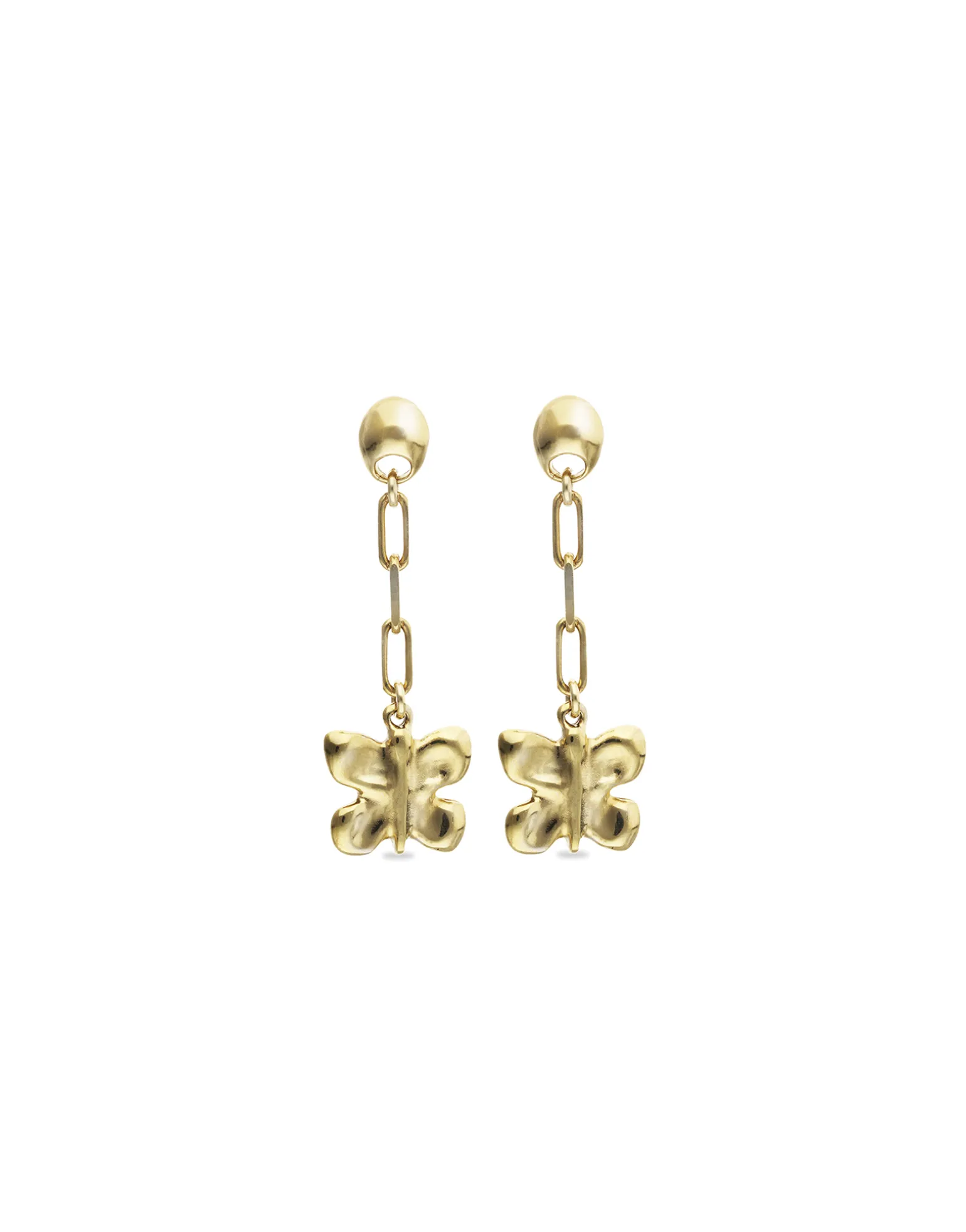 Pendientes largos de aleación de metales bañados en oro 18k en forma de mariposa