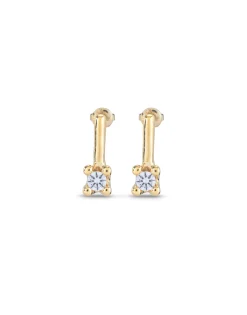 Pendientes medianos bañados en oro de 18K con circonita azul