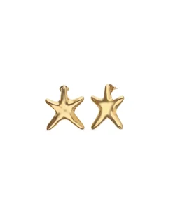 Pendientes medianos bañados en oro estrella de mar