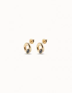 Pendientes stud de oro con forma de óvalo y cristal color gris claro