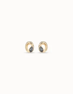 Pendientes stud de oro con forma de óvalo y cristal color gris claro