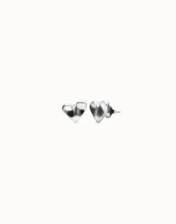 Pendientes tipo piercing de corazón bañados en plata de ley