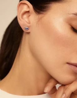 Piercing bañado en plata de ley con cristal azul mujer
