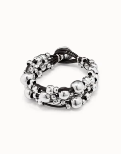 Pulsera ancha de cuero bañada en plata de ley
