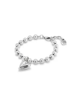 Pulsera bañada en plata de ley con bolas y charm de corazón