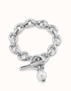 Pulsera bañada en plata de ley con eslabones y charm de perla