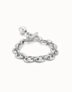Pulsera bañada en plata de ley con eslabones y charm de perla