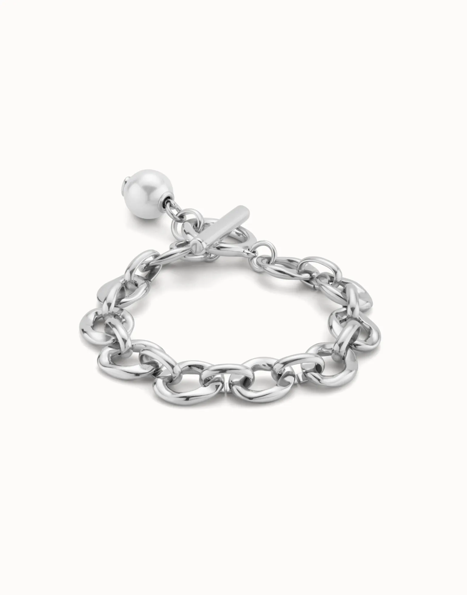 Pulsera bañada en plata de ley con eslabones y charm de perla
