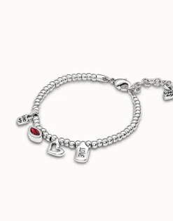 Pulsera bañada en plata de ley con cristal rojo mujer
