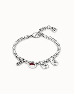 Pulsera bañada en plata de ley con cristal rojo mujer