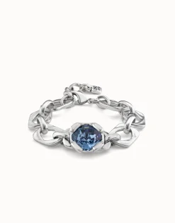 Pulsera bañada en plata de ley con eslabones y cristal azul