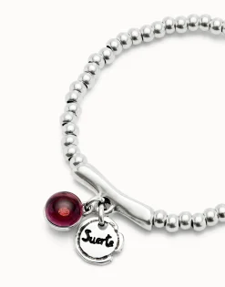 Pulsera bañada en plata de ley, cristal de murano y palabra suerte