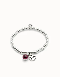 Pulsera bañada en plata de ley, cristal de murano y palabra suerte