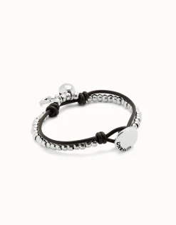 Pulsera bañada en plata de ley con cuero y cristal morado
