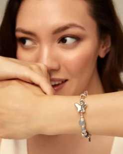 Pulsera bañada en plata de ley con cristales artesales multicolor