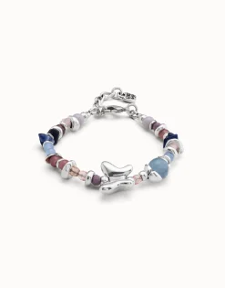 Pulsera bañada en plata de ley con cristales artesales multicolor