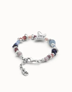 Pulsera bañada en plata de ley con cristales artesales multicolor