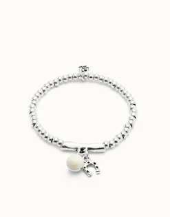 Pulsera bañada en plata de ley y cristal de murano marfil y herradura