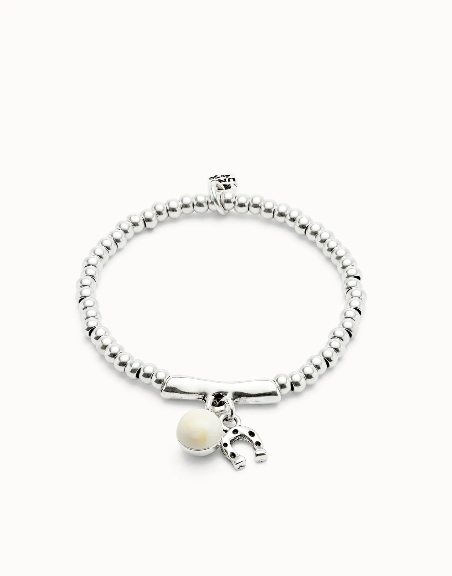 Pulsera bañada en plata de ley y cristal de murano marfil y herradura